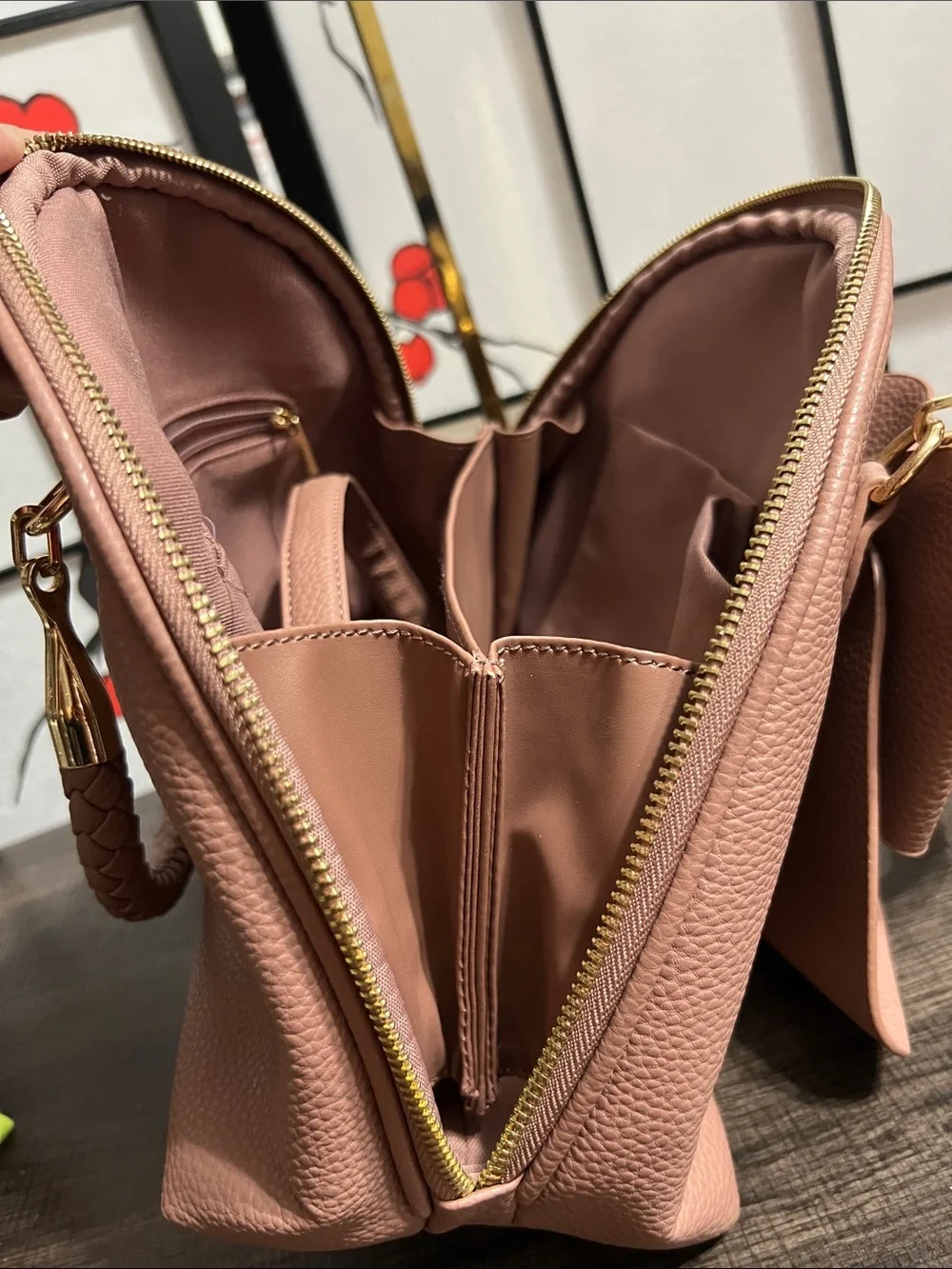 Crossi Blush Bow-Front Braided-Handle Satchel